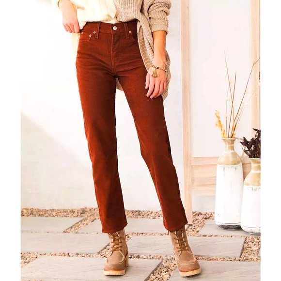 Levi's Premium Wedgie Straight Corduroy Cherry Mahogany Brown Pants - Picture 7 of 14